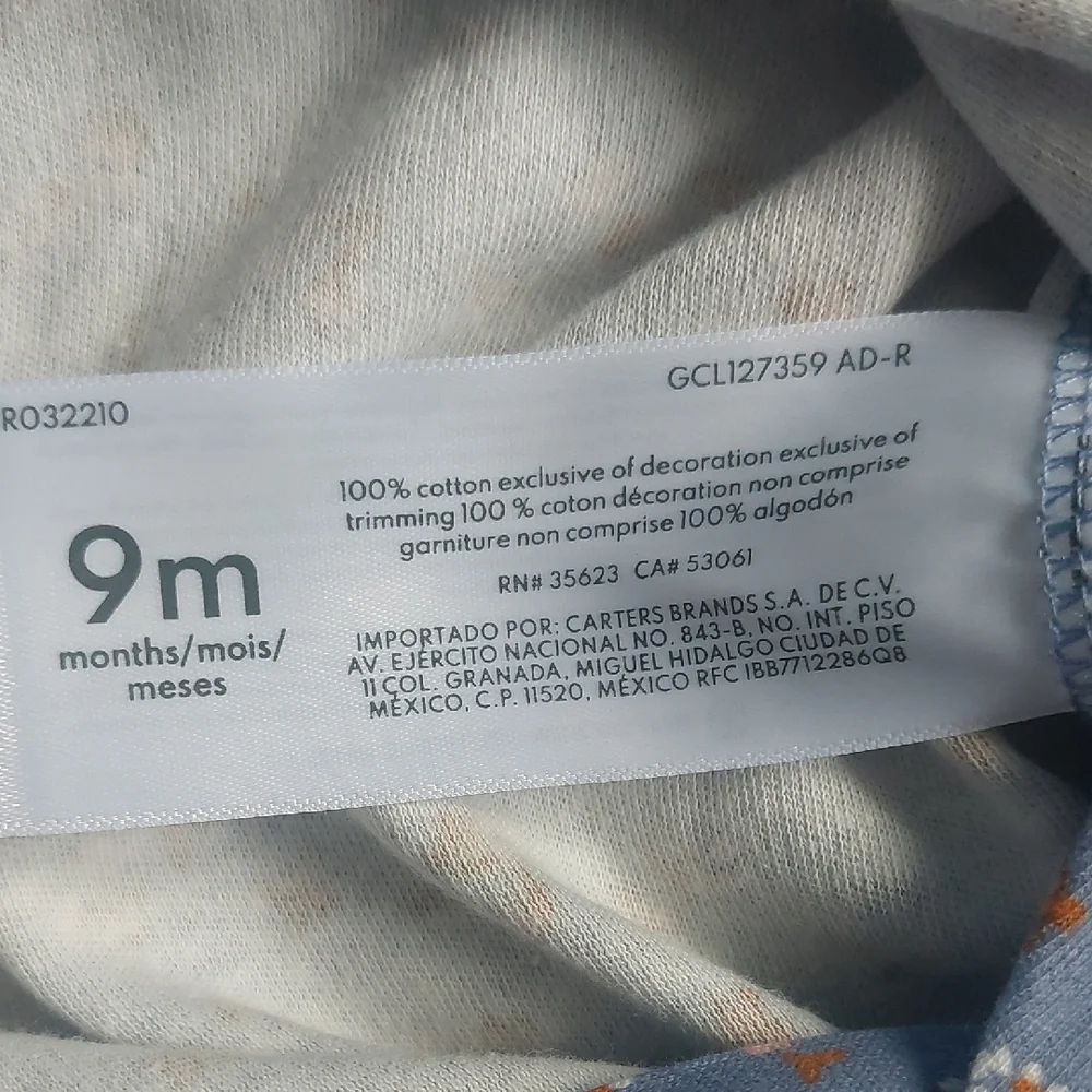 Carter's Blue Cozy Footie‎ One Piece 9 Months